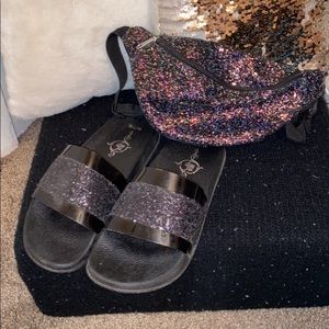 Matching glitter sandals and Fanny pack for summer